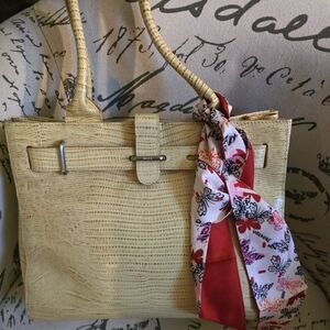Furla Croc Embossed 'Greta' Shopper Tote EUC w/ Twilly